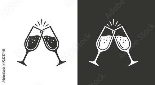 Champagne glasses clink together for celebration toasts.