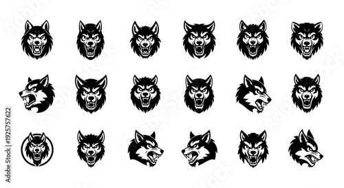 Werewolf Head Mascot Logo - 24 Professional Vector Icons for Monster Gaming and Horror Branding