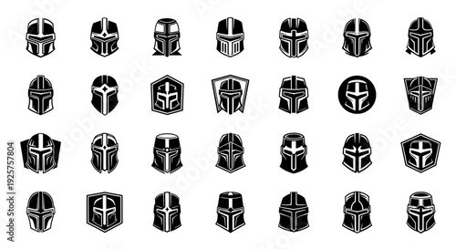 Templar Knight Helmet Mascot Logo - 24 Professional Vector Icons for Medieval Branding