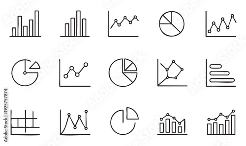 Hand drawn icons representing various business charts and graphs for data visualization