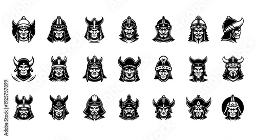 Mongol Warrior Head Mascot Logo - 24 Vector Icons for Military Gaming and Sports