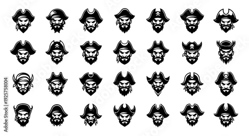 Pirate Head Mascot Logo - 24 Vector Icons for Branding and Adventure Gaming