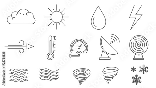 Weather Icons Set with Meteorology Symbols for Forecast and Climate Illustration