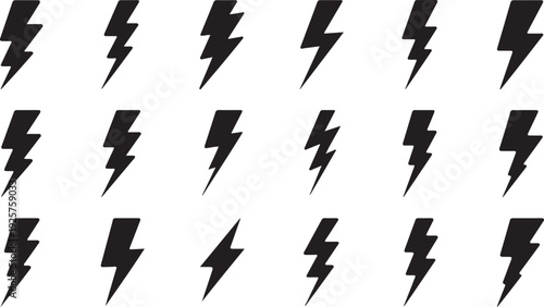 Collection of black lightning bolt arranged in a grid pattern thunderbolt