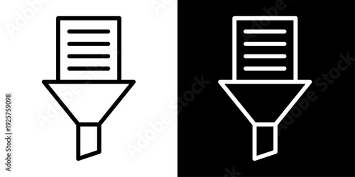 Property filter icon with document and funnel symbol in outline style representing real estate search sorting, listing refinement and UI dashboard control.