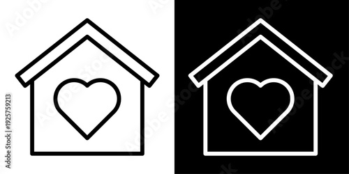 Dream home icon with house and heart symbol in outline style representing ideal property, home ownership and real estate aspiration UI design.