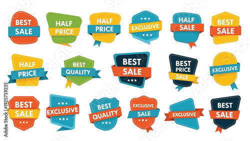 Colorful collection of achievement and award badges for recognition and success