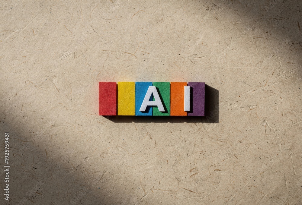 Obraz premium Colorful wooden blocks spell AI on a light wooden surface symbolizing innovation creativity and technology in the era of artificial intelligence development and digital transformation