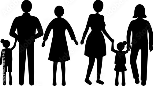 Loving Family Silhouette with Parents and Children