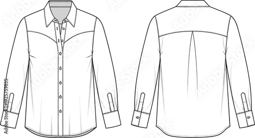 Technical fashion sketch set featuring shirt t-shirt sweatshirt pleated skirt and pocket details cad drawing flat vector illustration for tech packs