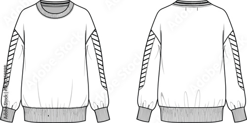 Technical fashion sketch set featuring assorted pocket details and sweatshirt cad drawing flat vector illustration for apparel design tech pack templates