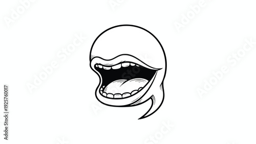 Stylized open mouth with teeth and tongue illustration.