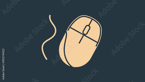 Stylized computer mouse icon with a cord on a dark background