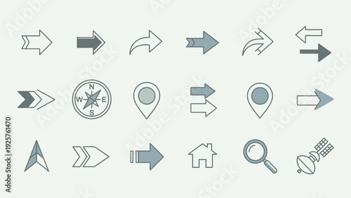 Collection of navigation and direction icons