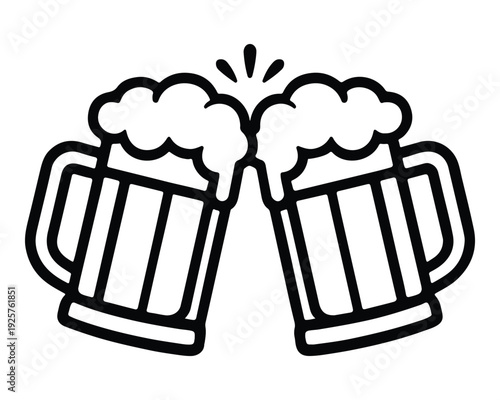 Clinking Beer Mugs Icon – Foamy Cheers Outline Line Art