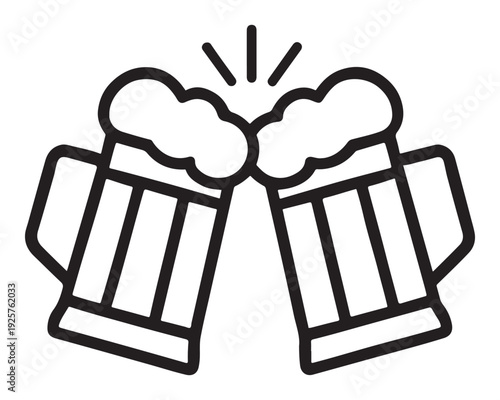 Clinking Beer Mugs Icon – Cheers Toast Symbol Line Art Illustration