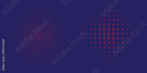 Set of halftone dots gradient pattern texture isolated on white background. Straight dotted spots using halftone circle dot raster texture.