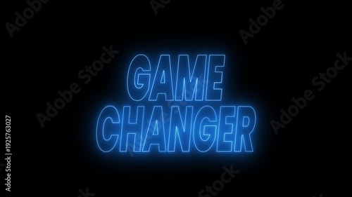 Game changer text animation in blue neon glow effect. 4k animated typography perfect for technology, innovation, business concepts in presentations, social media.