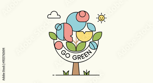 Eco friendly tree icon with Go Green text