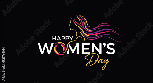 Elegant International Women's Day Typography Design with Flowing Hair Silhouette