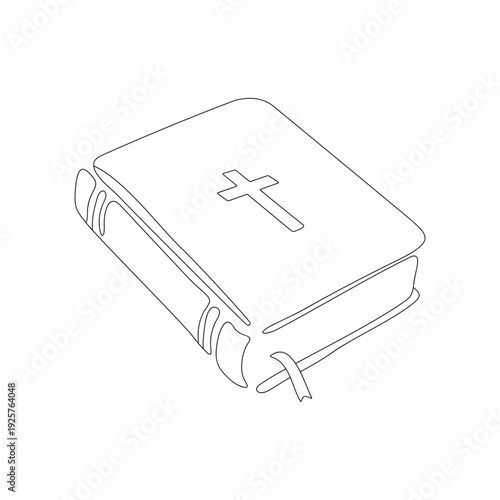 Outline of the profile of Holy Bible with cross  in one line