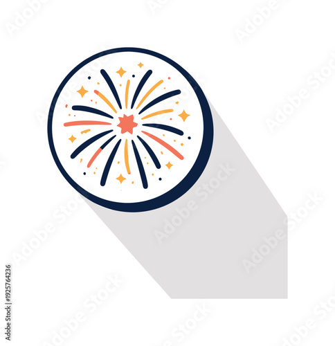 Firework Badge Artistry. Firework burst badge with subtle offset alignment and balanced proportions viewed in 3/4 angle, placed in