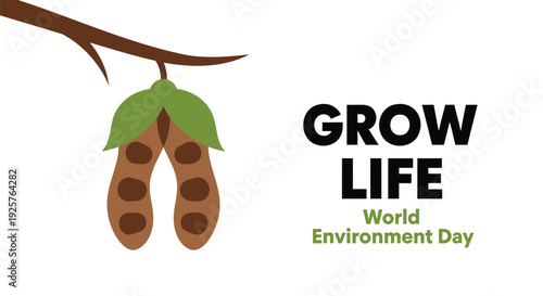 World Environment Day icon with tree branch and seed pods