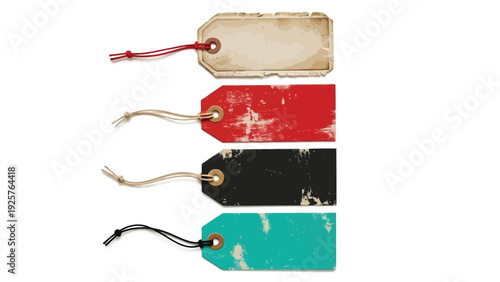 Colorful gift tags arranged in a visually appealing display on a plain background