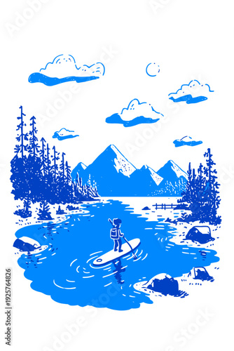 Sunrise Stand Up Paddleboarding Mountain Lake