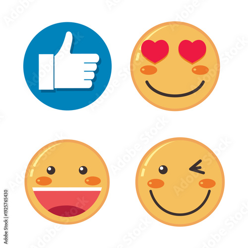Popular emoji icons including thumbs up, heart eyes, laughing, and winking faces.