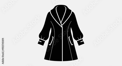 A black and white silhouette of a long hooded winter coat