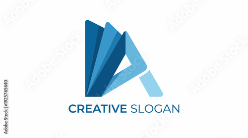 This logo showcases a modern design with varying shades of blue and a creative slogan, symbolizing creativity, clarity, and effective communication in branding.