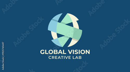 A modern logo design for a global vision creative lab, featuring abstract shapes in soft colors that evoke innovation and collaboration in the digital space.
