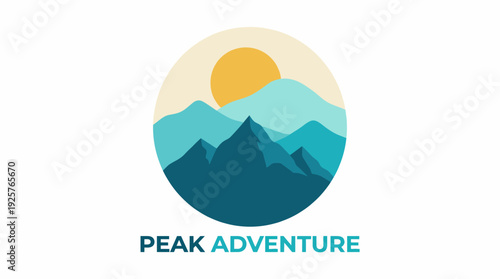 This logo depicts mountains with a rising sun, symbolizing adventure, exploration, and outdoor activities, perfect for travel companies or adventure tourism brands.