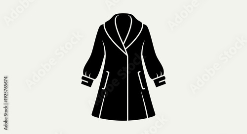 A black silhouette of a long winter coat with a fur collar is displayed
