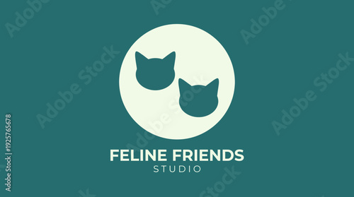 A heartwarming design featuring two cat faces enclosed in a circle, symbolizing companionship and love for pets. The simplicity conveys warmth and affection towards animals.