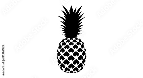 A stylized black and white illustration of a pineapple with a patterned surface