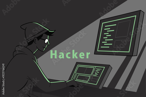 Anonymous Hacker Coding on Laptop in Dark Room.