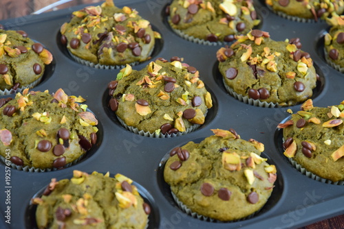 Avocado pistachio chocolate chip muffins