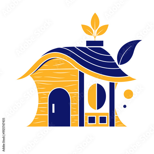 A house with a leaf on the roof