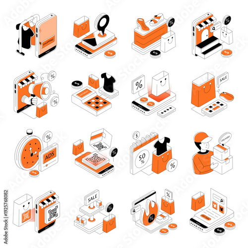 Set of Shopping Isometric Illustrations 