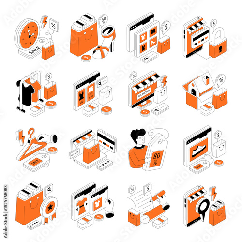Set of Buying Isometric Illustrations