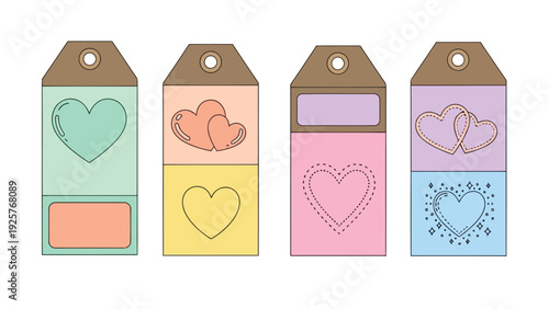 Colorful set of four decorative gift tags with unique patterns and designs