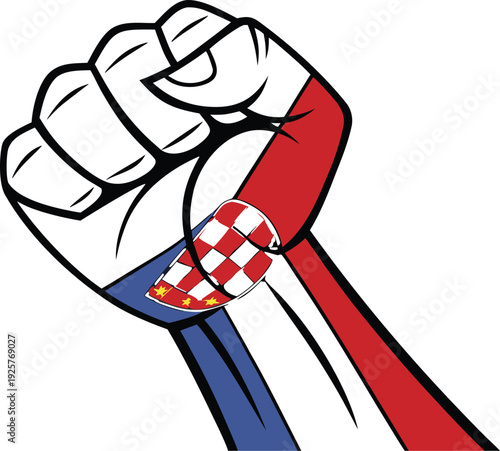 Raised fist holding Bosnia and Herzegovina national flag colors with Croatian shield