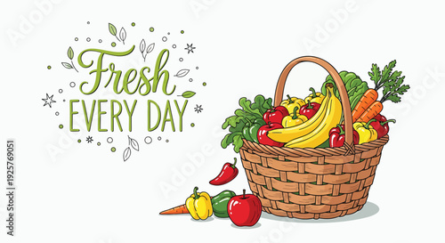 Fresh fruit and vegetable basket icon