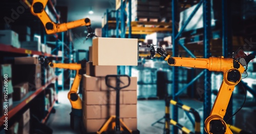 Obraz na płótnie Smart robot arm system for innovative warehouse and factory digital technology