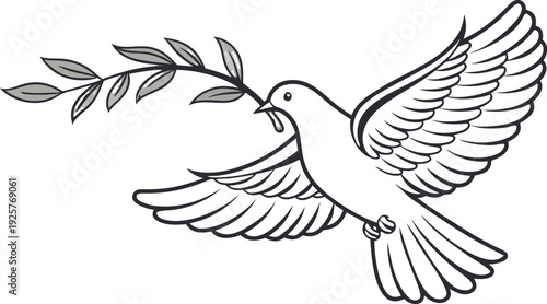White peace dove carrying small olive branch in beak white dove flying dove bird with branch