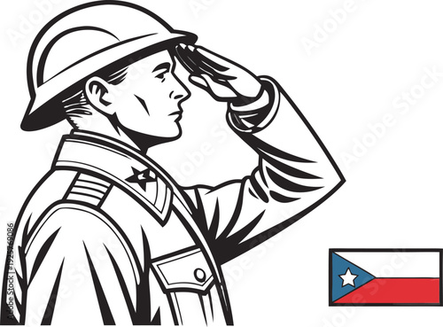 Wallpaper Mural War ii soldier silhouette saluting with czech flag salute military Torontodigital.ca