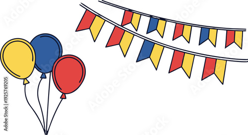 Romanian national independence day street decorations with balloons and flags national day