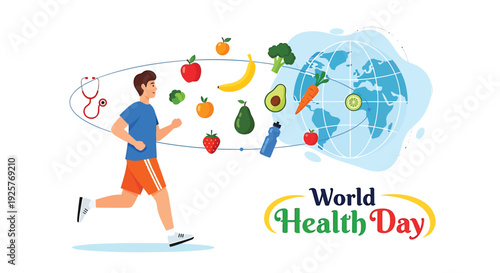 World Health Day vector illustration with fitness and nutrition icons